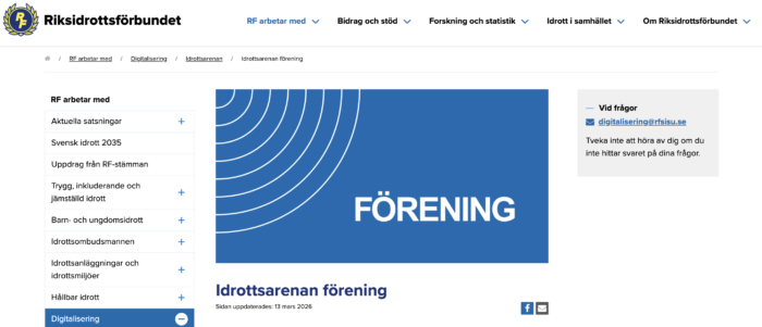 Skärmdump Idrottarenan Riksidrottsförbundet